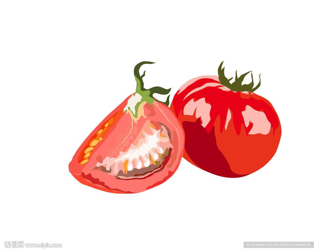 餐饮店菜品西红柿切开手绘插图