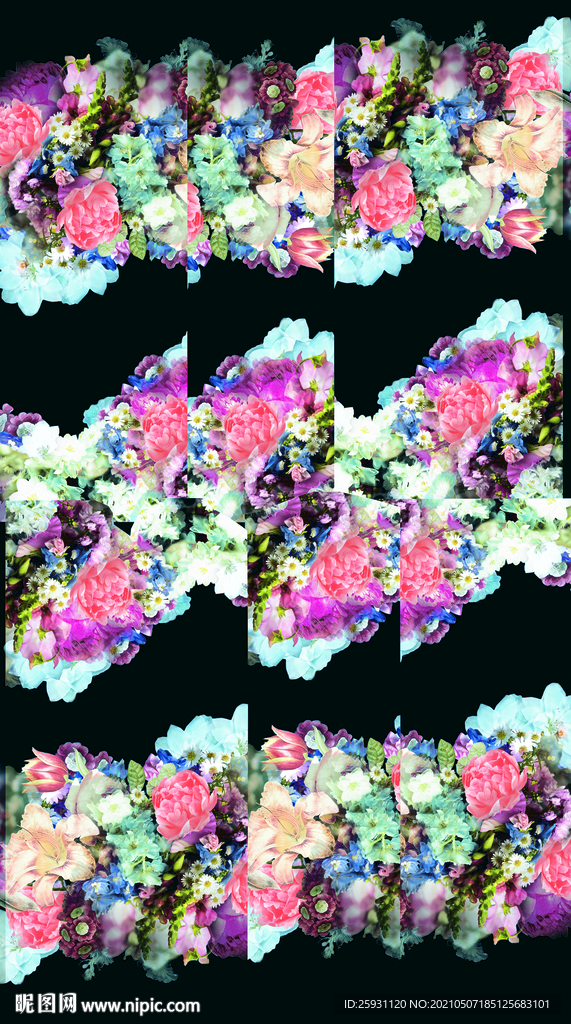 抽象斑驳色彩涂鸦花卉碎花印花图