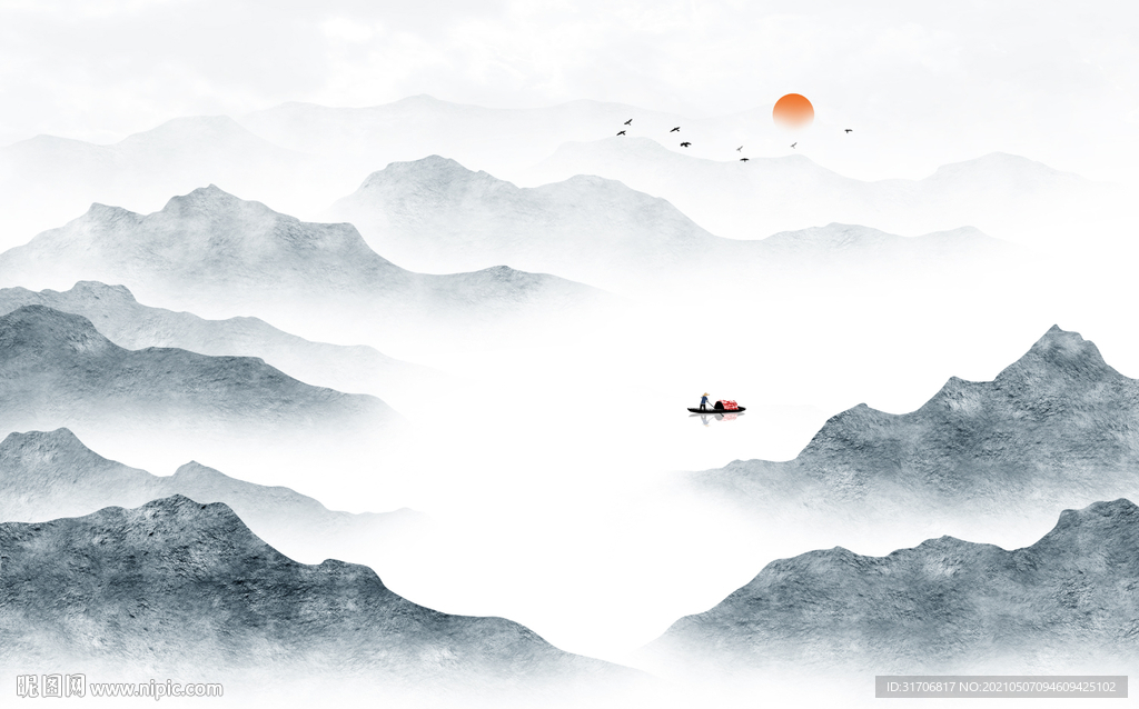 中式水墨山水画