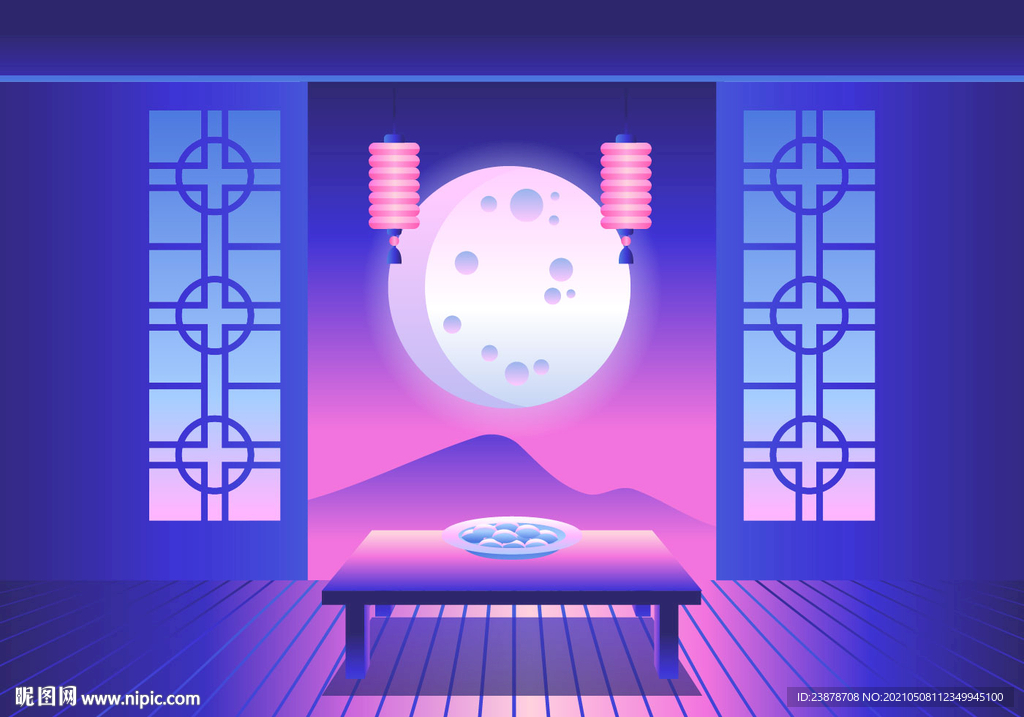 中秋节月圆插画