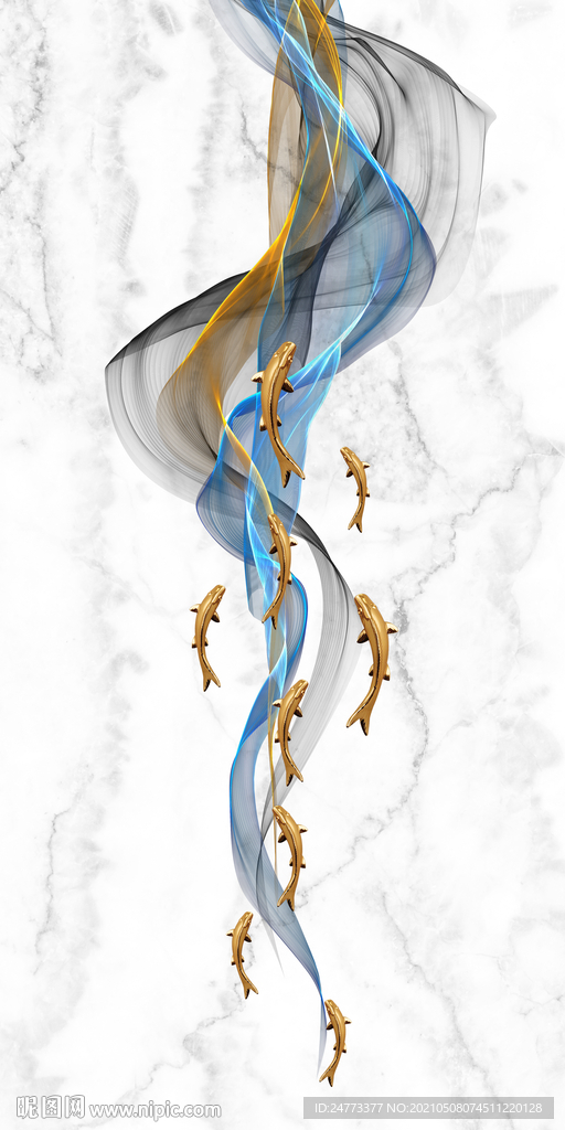 九鱼图竖版玄关画