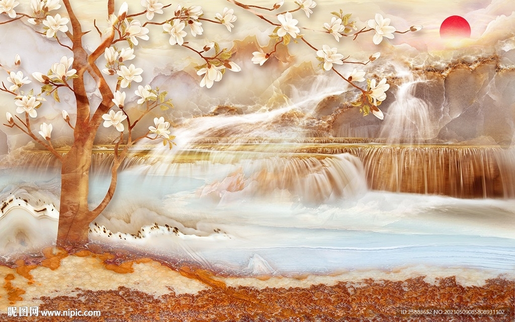 高清大理石山水电视背景墙