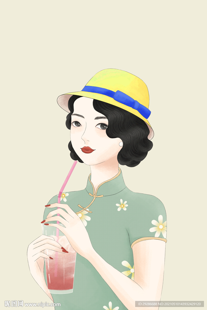 国民旗袍美女装饰画
