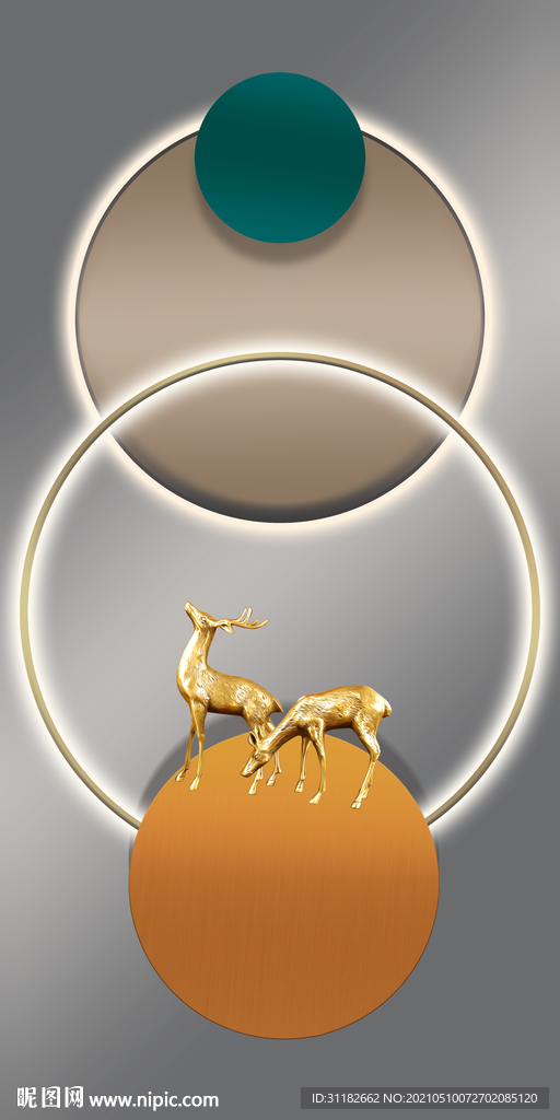 灯光麋鹿玄关晶瓷画