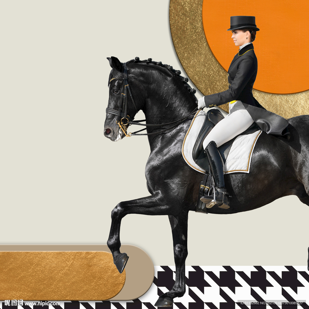 马术人物三联画