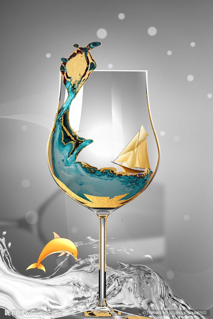餐厅酒杯帆船装饰画
