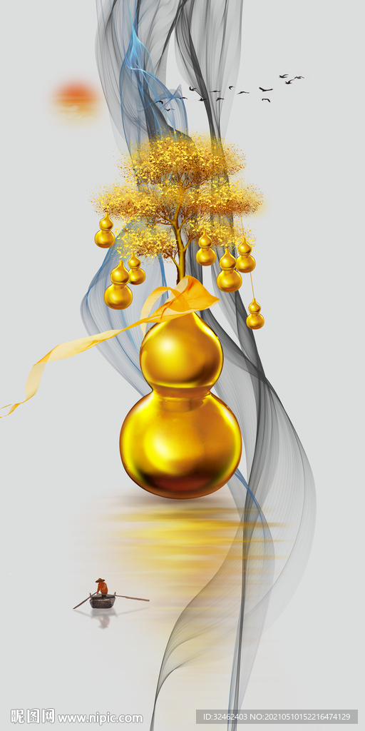 金色葫芦发财树玄关