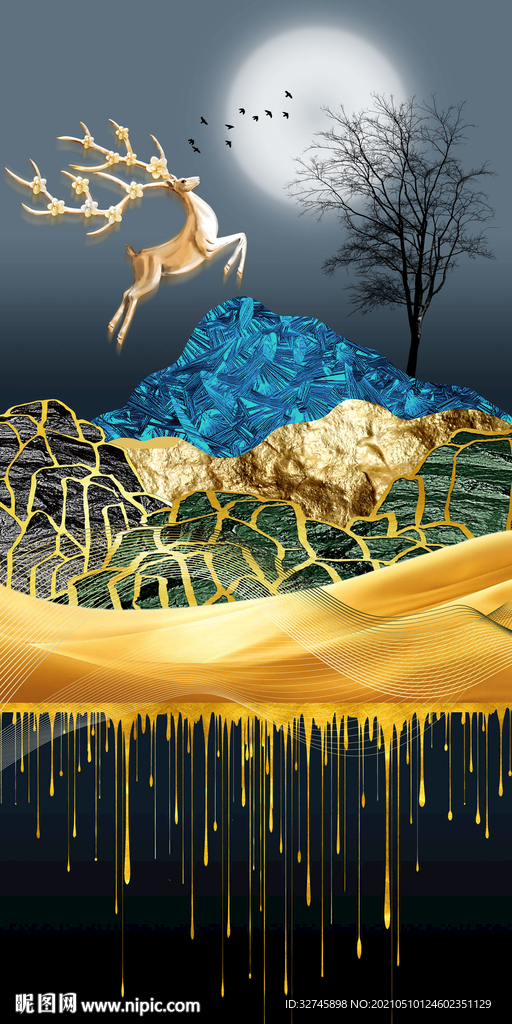 金色山水 麋鹿玄关