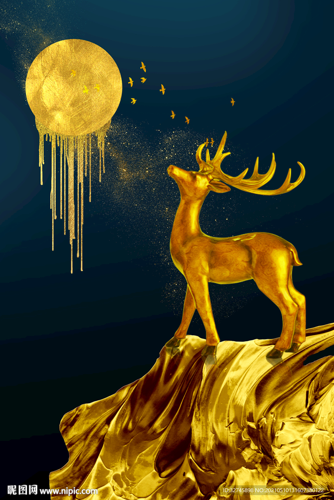 金色麋鹿装饰画