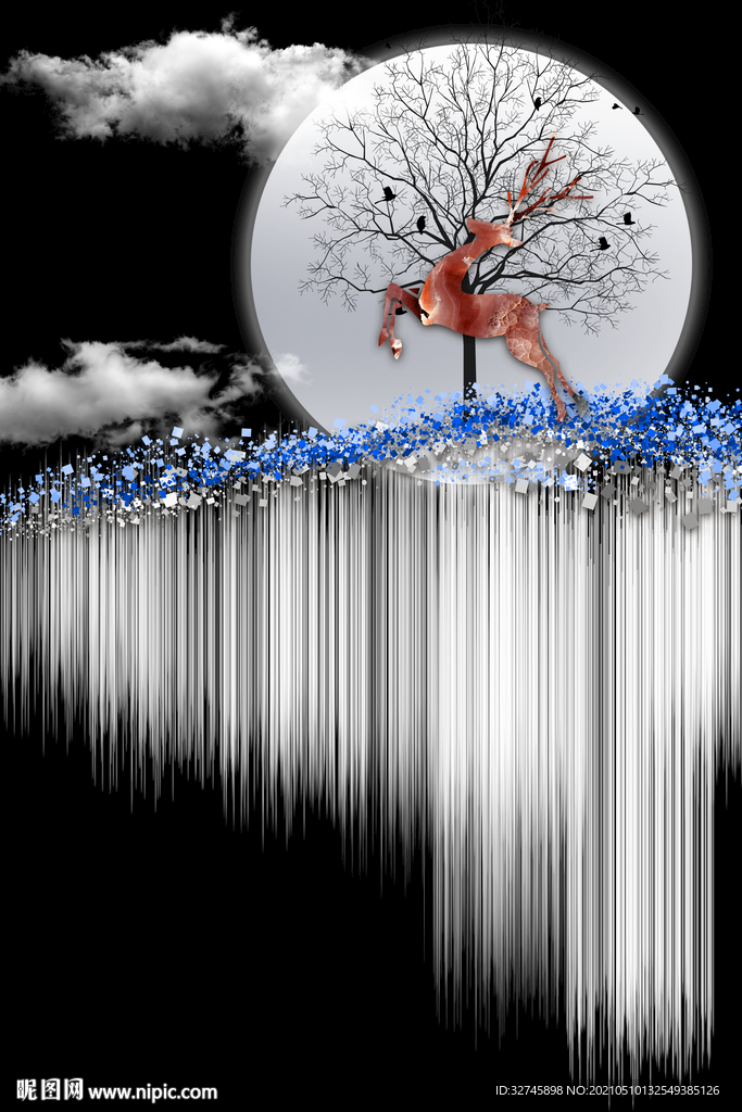 抽象线条麋鹿晶钻画