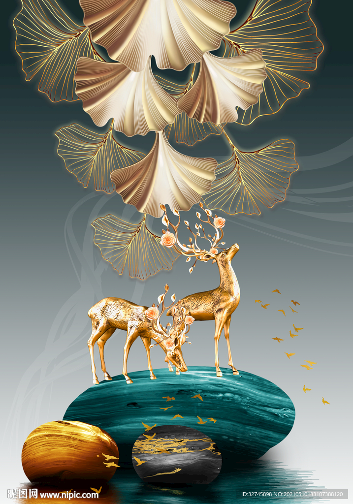 麋鹿银杏叶玄关