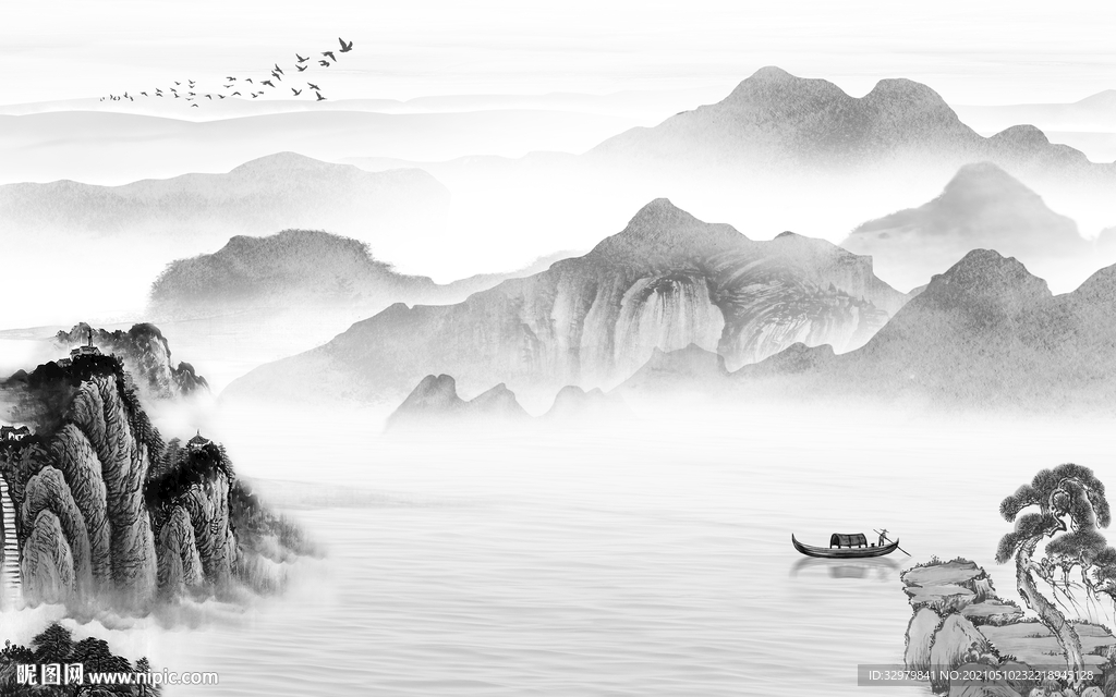 中式大气新款山水 文件分层 