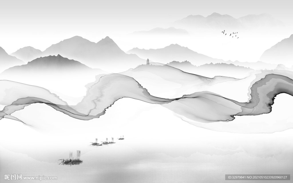 人气 高端新款山水 文件分层 