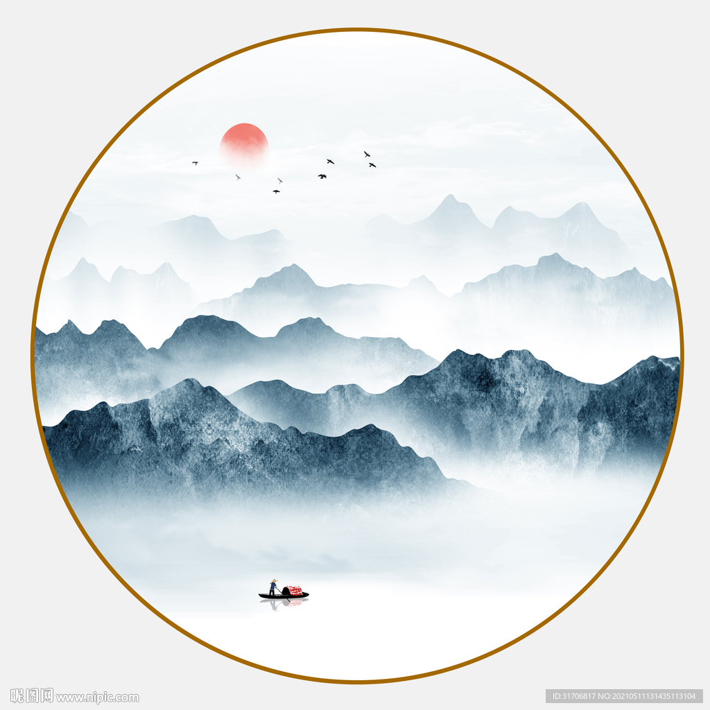 圆形山水画