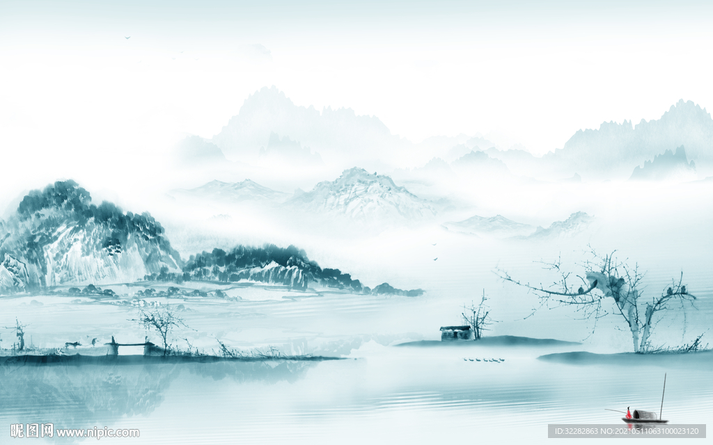 新品中式风景山水 文件分层 