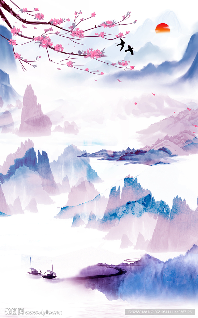 山水画 墨画 古风海报设计图__展板模板_广告设计_设计图库_昵图网