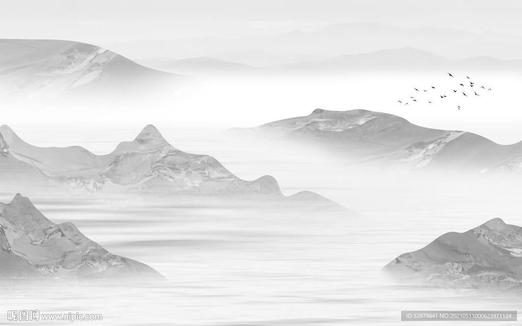 水墨意境新款山水 文件分层 