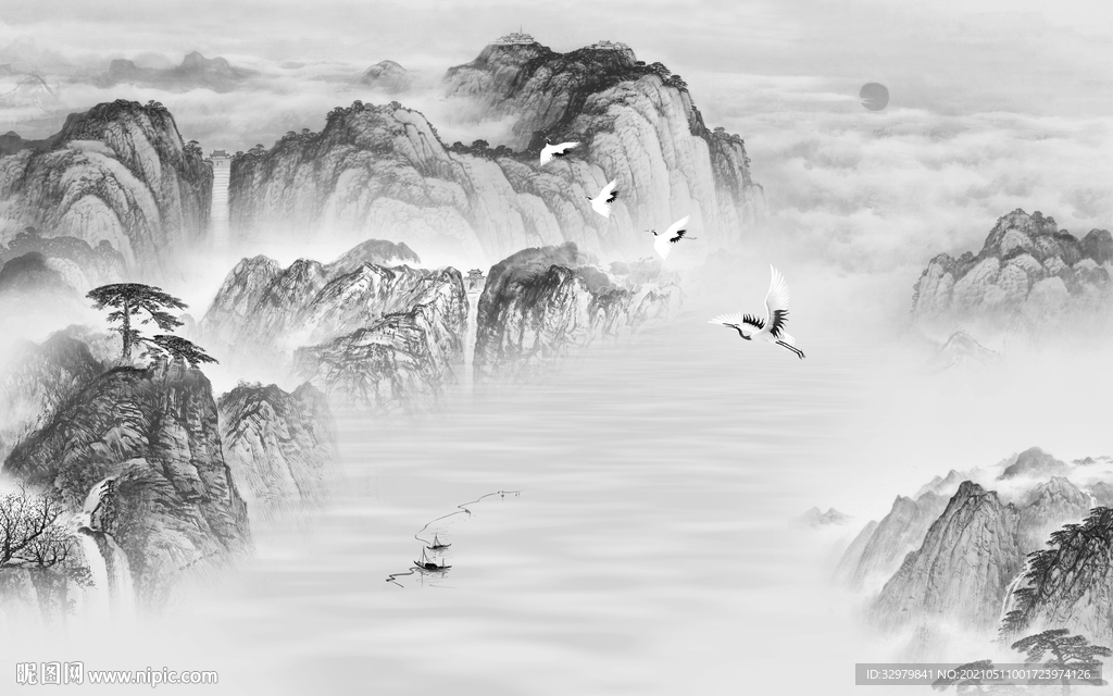 新中式意境新款山水 文件分层 