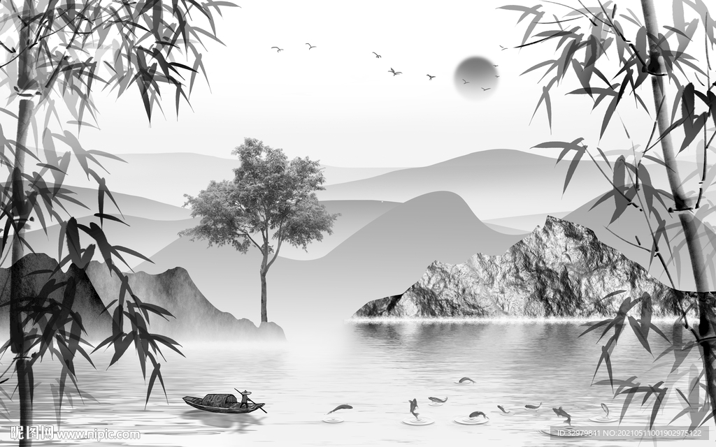 竹子中式新款山水 文件分层 