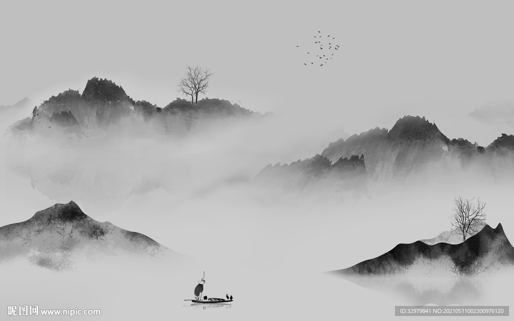 大气高清灰色山水 文件分层 