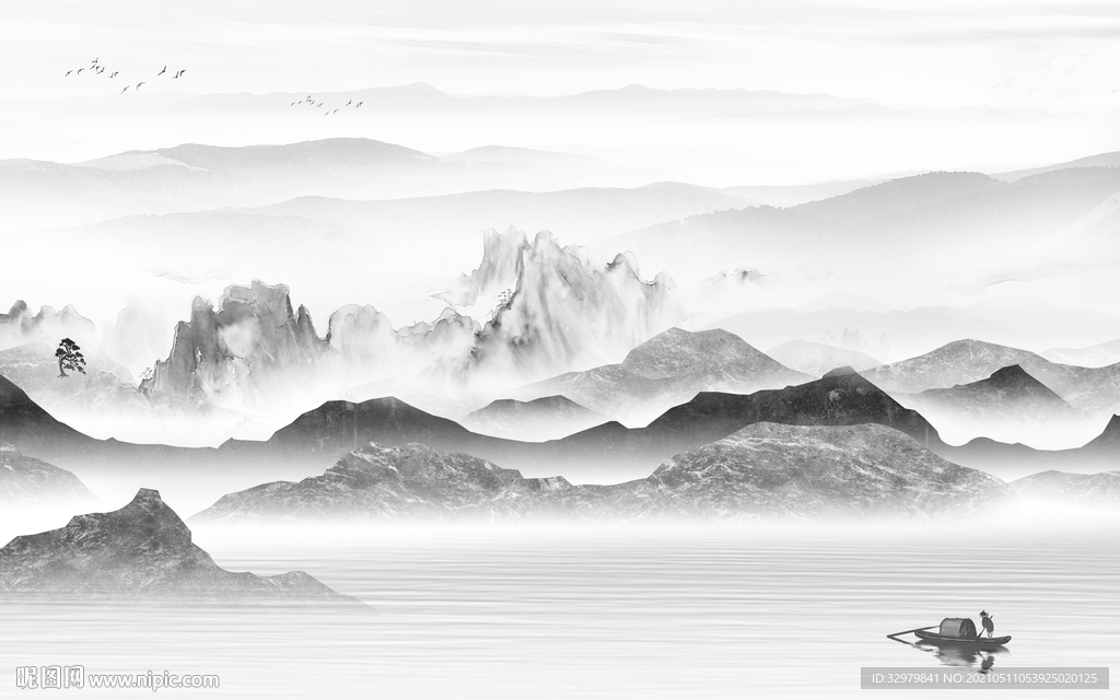 最新中式新款山水 文件分层 