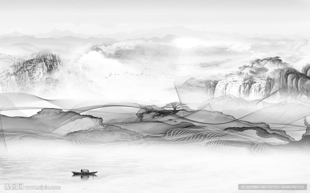 线条高端新款山水 文件分层 