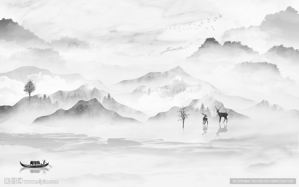 最新简约意境山水 文件分层 