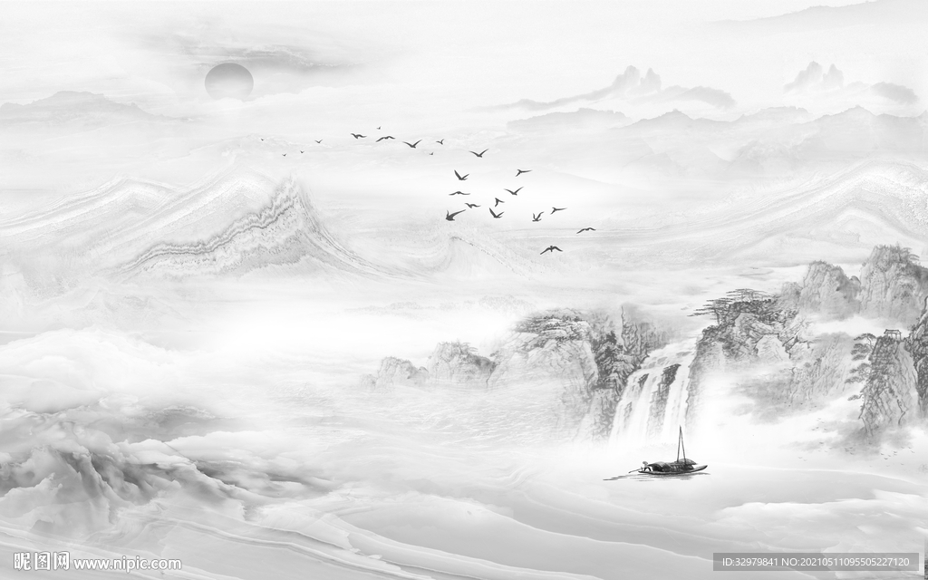 中国风简约意境山水 文件分层 