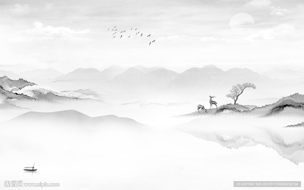 高雅中式新款山水 文件分层 