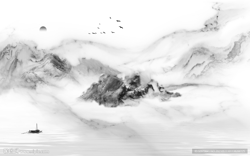 别墅简约意境山水 文件分层 