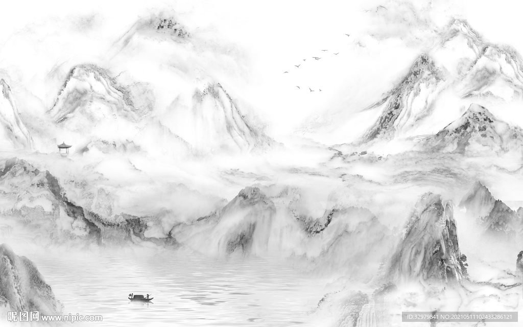 别墅风景意境山水 文件分层 