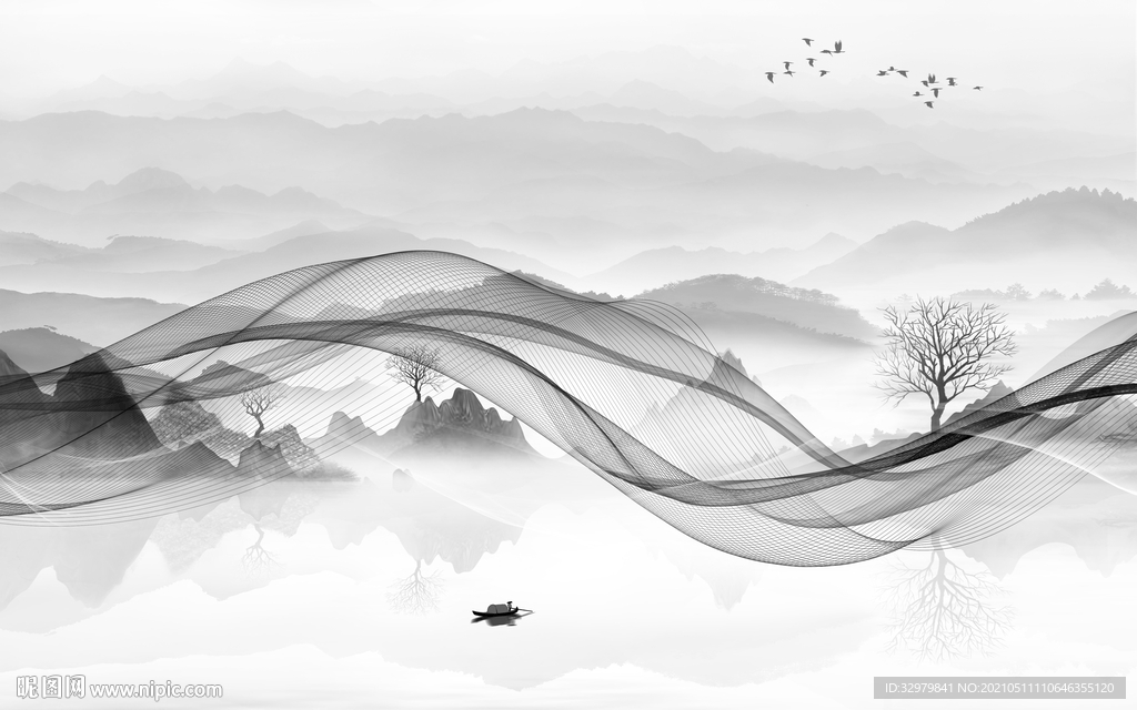 中国风风景意境山水 文件分层 