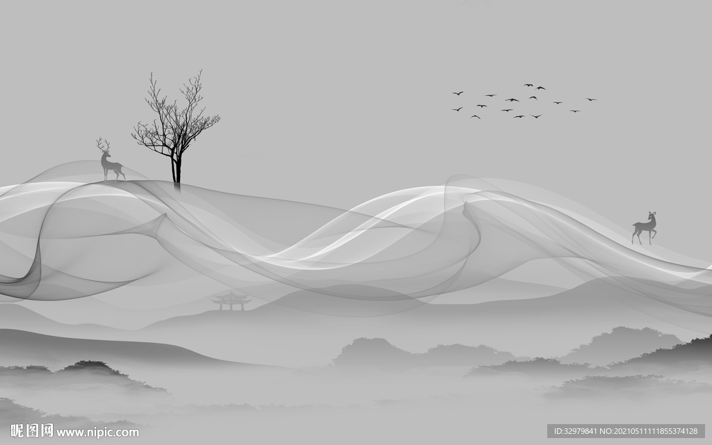 灰色 风景意境山水 文件分层 