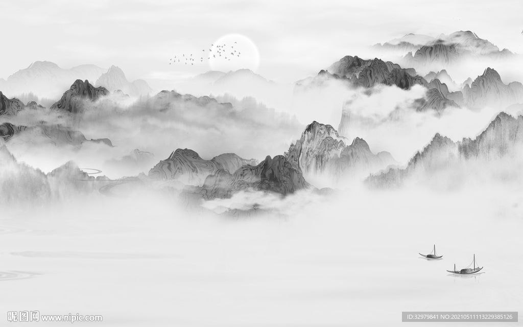 意境中式新款山水 文件分层 