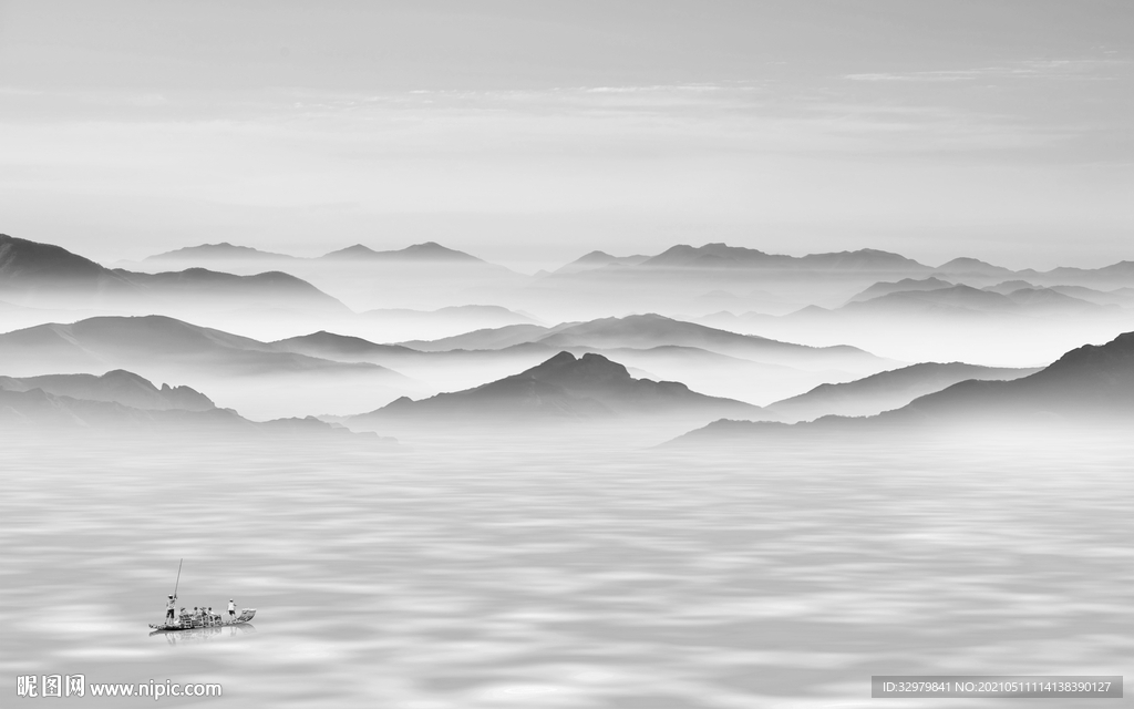 新款大气灰色山水 文件分层 