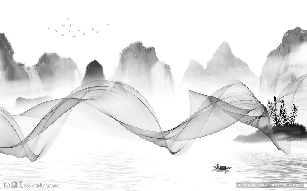 最新大气意境山水 文件分层 