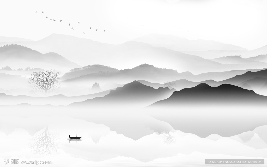 水墨 风景新款山水 文件分层 