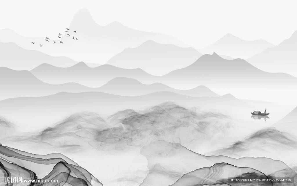 高雅大气中式山水 文件分层 