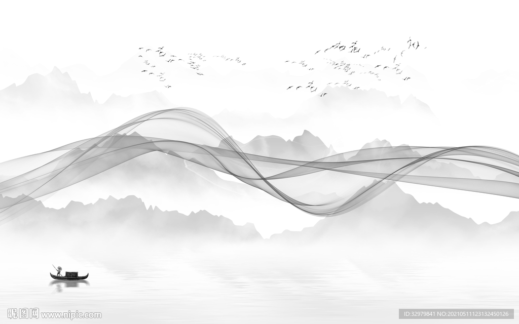 中国风大气中式山水 文件分层 