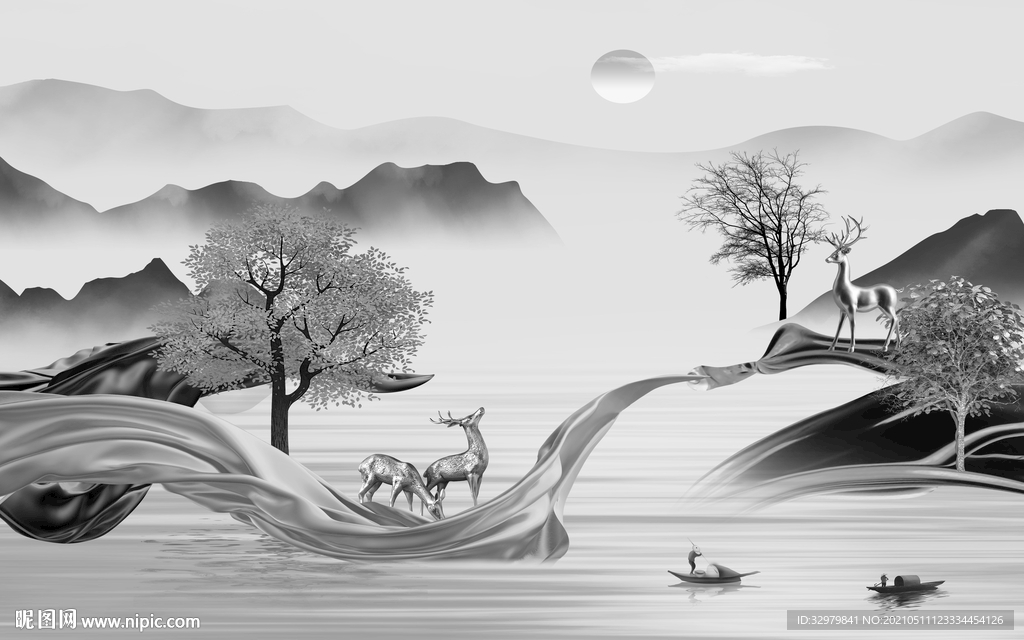 高级大气中式山水 文件分层 