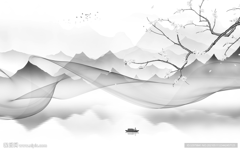 意境大气中式山水 文件分层 