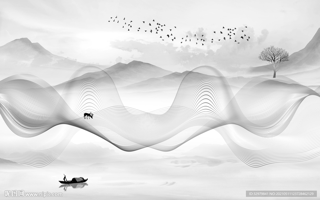 爆款大气中式山水 文件分层 