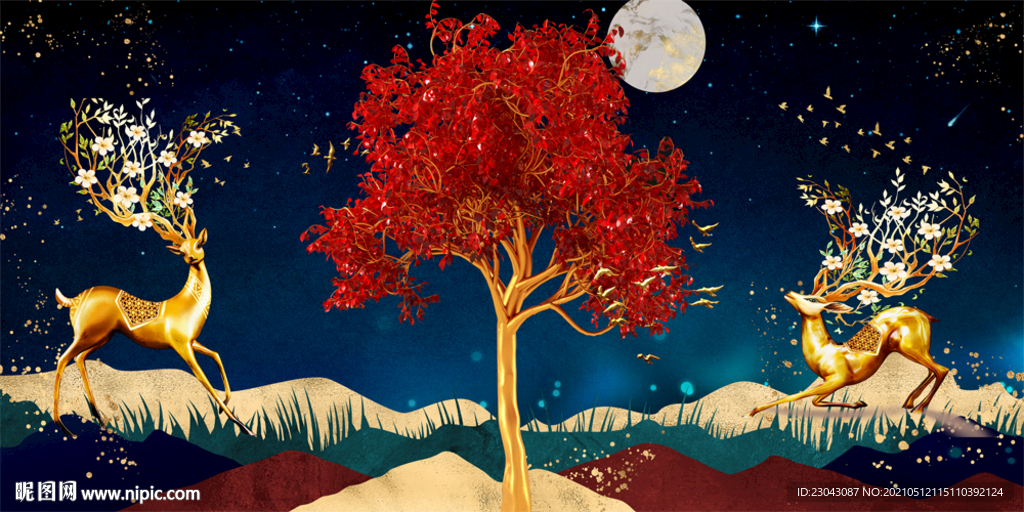 浮雕麋鹿装饰画