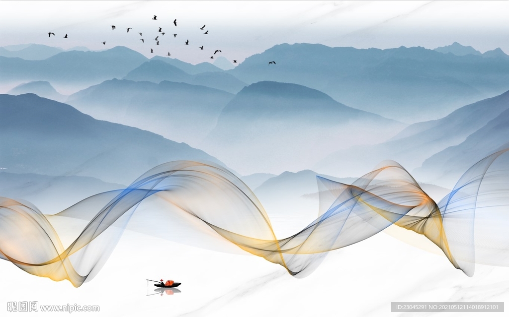 新中式山水客厅电视背景墙