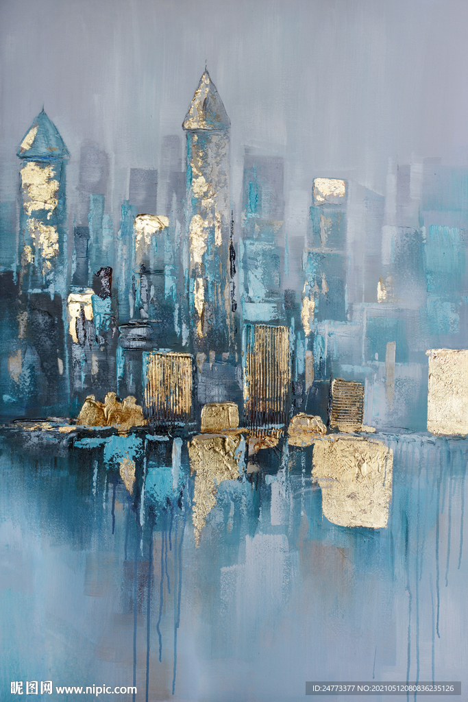 手绘金箔油画城市玄关