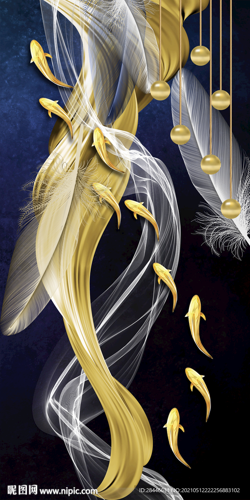 现代时尚金色羽毛抽象晶瓷画