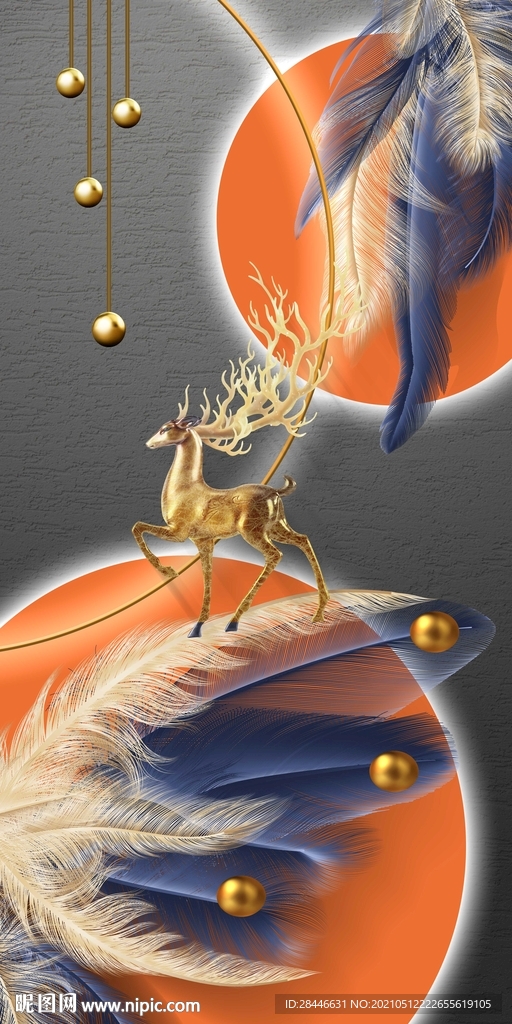 现代时尚金色羽毛抽象晶瓷画