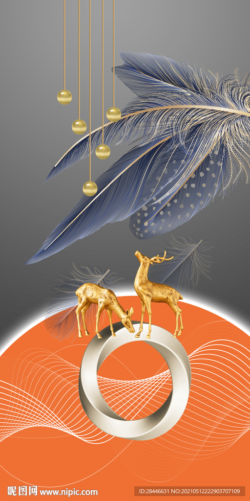 现代时尚金色羽毛抽象晶瓷画