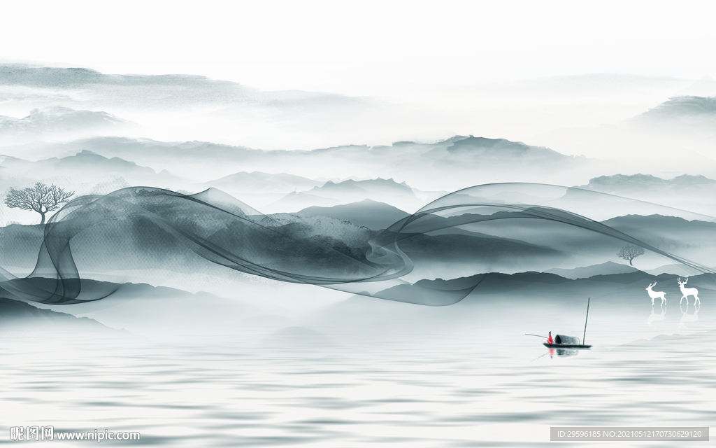 中式新客厅山水画 tif分层