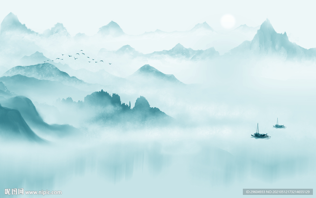 高端客厅意境山水 tif分层